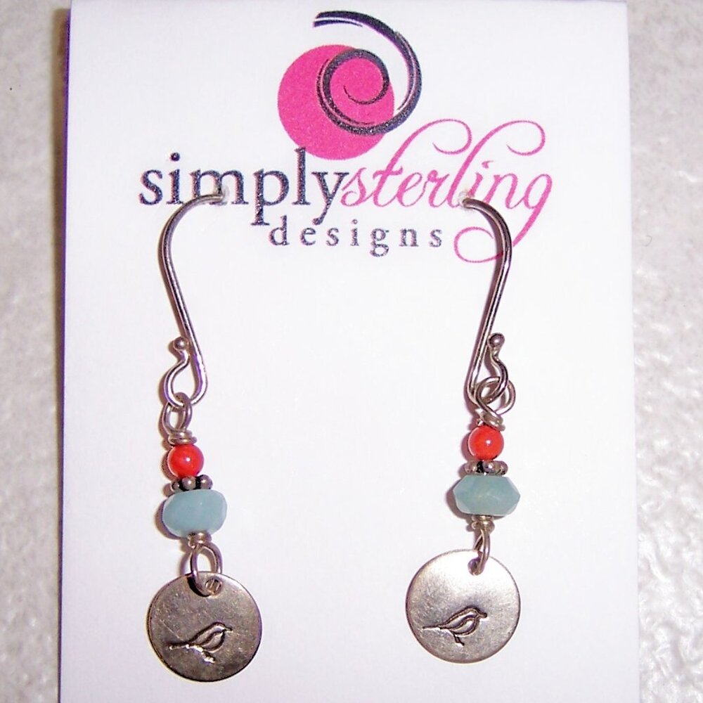 Sterling Silver Robin Bird Earrings with Natural Gemstones NEW